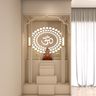 Floor-Mounted Pooja Design Featuring Laser-Cut Panels, Backlit Om and Drawers