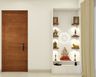 Glowing Om Modern White Pooja Room Design with Storage Cabinets