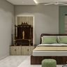 Bedroom Transitional Floor-Mounted Pooja Room Design with Temple Vimana