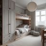 Space Saving Bedroom Design with Bunk Bed and Wardrobe