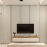 White Contemporary Floating Bedroom TV Unit Design with Panel Detailing