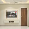 Marble Accent White Contemporary TV Unit Design with Golden LED Straps