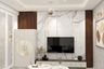 Champagne and Walnut TV Unit Design with Luxe Panel Backdrop