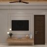 Wooden TV Unit Design with Floating Drawers and Wall Panel Backdrop