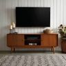 Walnut Bronze TV Unit Design with Concealed Side Cabinets and Open Central Compartment