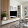 Scandinavian TV Unit Design With Open Oak Shelving and Floating Drawers