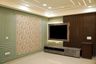 Recessed Floral Wallpaper Contemporary TV Unit Design with Deep Drawer Storage