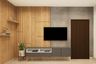 Grey and White Modern TV Unit Design with Bamboo Display Shelves