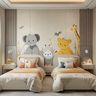 Multicolour Kids Bedroom Wall Design with Wallpaper and Wood Paneling