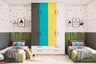 Abstract Geometric Wallpaper Design with Colourful Pattern wnd Grey Wainscoting