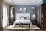 Blue Living Room Wall Paint Design with White Crown Moulding