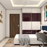 White and Aubergine 2-Door Sliding Wardrobe Design in Suede Finish