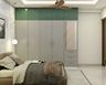 Grey 5-Door Swing Wardrobe Design with Integrated Dresser and Loft Storage