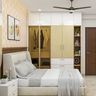 Transitional Swing Wardrobe Design with Glass Doors and Loft Storage