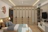 8-Door Swing Wardrobe Design With Wood and Beige Patterned Insets