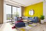 L-Shaped Living Room In Yellow And Blue - Livspace