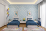 Kid's Bedroom With Cloud-Themed Wallpaper - Livspace