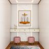 White Pooja Room With Carved Pooja Ledge - Livspace