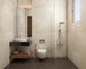 Compact Bathroom Design With Dual-Tone Tiles And A Ledge Storage - Livspace