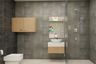 Bathroom Design With Grey Wall Tiles And A Wall-Mounted Vanity - Livspace