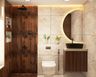 8X5 Ft Beige And Brown Bathroom Design With Semi-Circular Mirror - Livspace