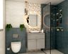 8X5 Ft Blue And Beige Bathroom Design With Terrazzo Tiles | Livspace