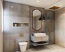 8X5 Ft Grey Bathroom Design With Curved Mirror - Livspace