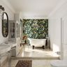Glossy Cream Marble TIle Design For Bathroom - Livspace