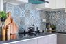1. Grid Ceramic Matte Moroccan Tile Design For Kitchen - Livspace 2. Ceramic Moroccan Tile Design For Compact L-Shaped Kitchen - Livspace