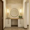 7x9 Ft Foyer Design With Frosty White Storage Unit And Round Mirror - Livspace