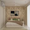 Guest Room With Floral Wallpaper - Livspace