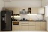 Straight Kitchen Design With Metallic Beige Storage Units - Livspace