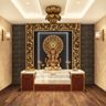 8X9 Ft Brown And Marble Mandir Design - Livspace