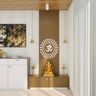 6x1x9 Ft Mandir Design With Parakeet Green Accents and Om Mandala Wall Panel - Livspace