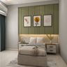 Bedroom Wall Design With Grey And Green Panelling - Livspace