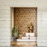 Brown And Gold Wall Design For Pooja Units - Livspace