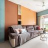 1. Living Room Wall Design With Copper Mirror Panel - Livspace 2. Multicoloured Wall Design For The Living Room - Livspace
