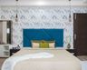 White And Blue Patterned Wallpaper Design - Livspace