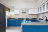 Blue and White Modular Peninsula Kitchen Design