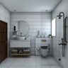 White Bathroom Design with Glass Partition