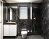 All-Black Bathroom Design With White Vanity Unit And Grey Flooring - Livspace