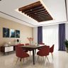 Gypsum and wood false ceiling design in rectangular shape with spotlights - Livspace
