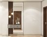 Modern Foyer Design With Grey Storage Unit, Full-Length Mirror, And Wood Fluted Panels For A Stylish Entryway - Livspace
