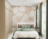 Guest bedroom design with floral wallpaper
