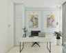 White Modern Home Office Design With Black Swivel Chair - Livspace