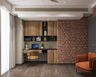 Industrial Home Office Design With Wooden Study Table and Red Brick Wall - Livspace