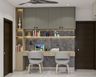 Modern Home Office Design with Acacia Study Table and Dove Grey Wall Storage - Livspace