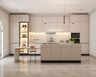 Island Kitchen Design with Beige Cabinets