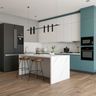 White and Blue Island Kitchen Design