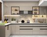 L-shaped kitchen design with beige cabinets